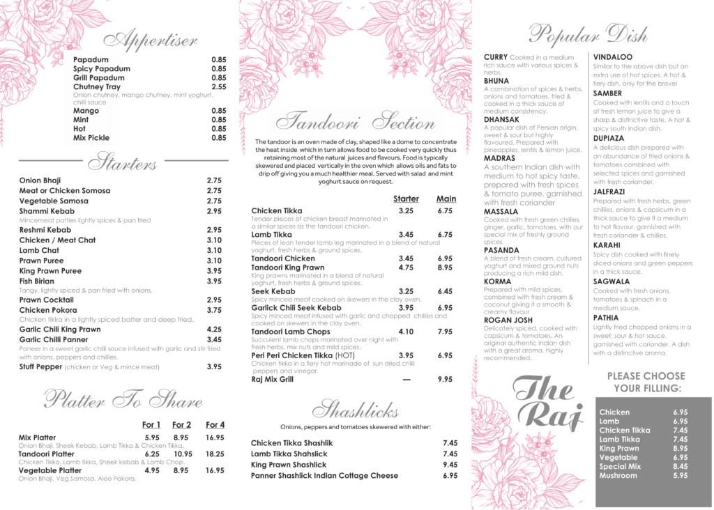 Menu - The Raj Warton - book a table and order your food online